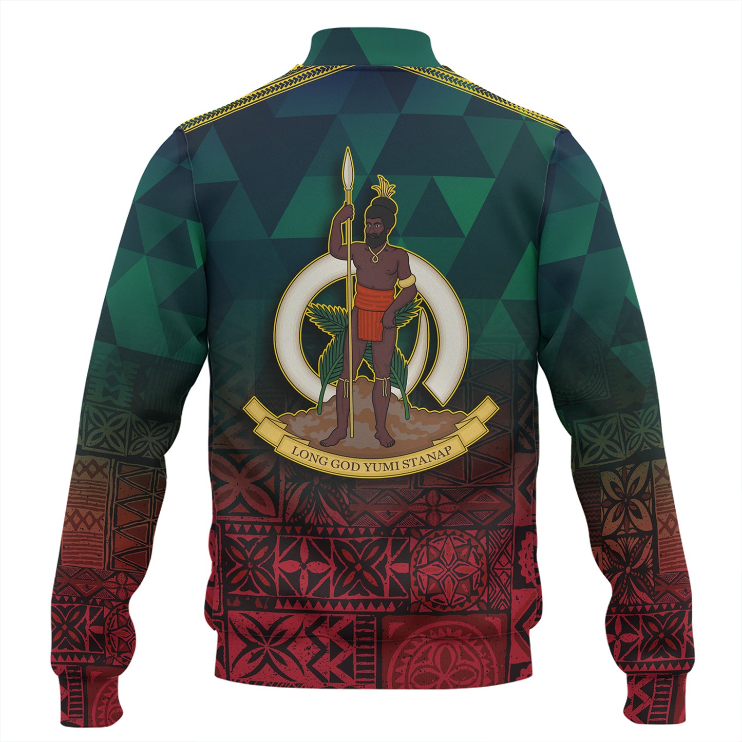 Vanuatu Baseball Jacket Lowpolly Pattern with Polynesian Motif