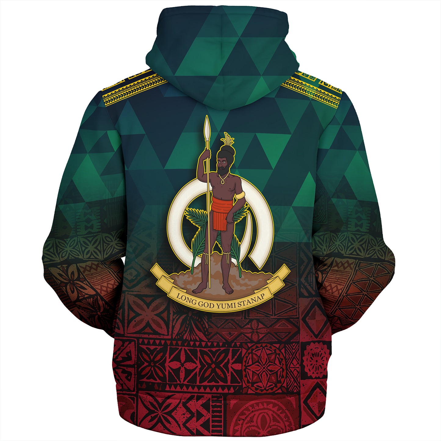 Vanuatu Sherpa Hoodie Lowpolly Pattern with Polynesian Motif