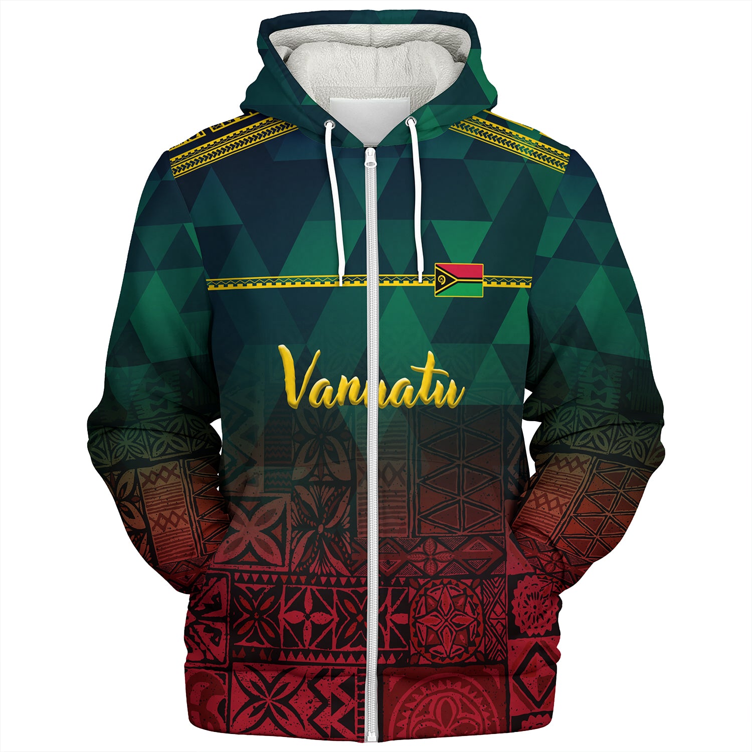 Vanuatu Sherpa Hoodie Lowpolly Pattern with Polynesian Motif