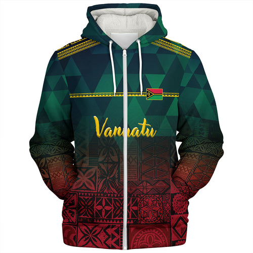Vanuatu Sherpa Hoodie Lowpolly Pattern with Polynesian Motif