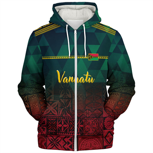 Vanuatu Sherpa Hoodie Lowpolly Pattern with Polynesian Motif