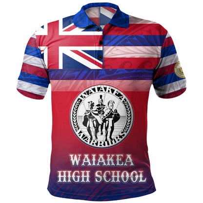 Hawaii Waiakea High School Polo Shirt Flag Color With Traditional Patterns