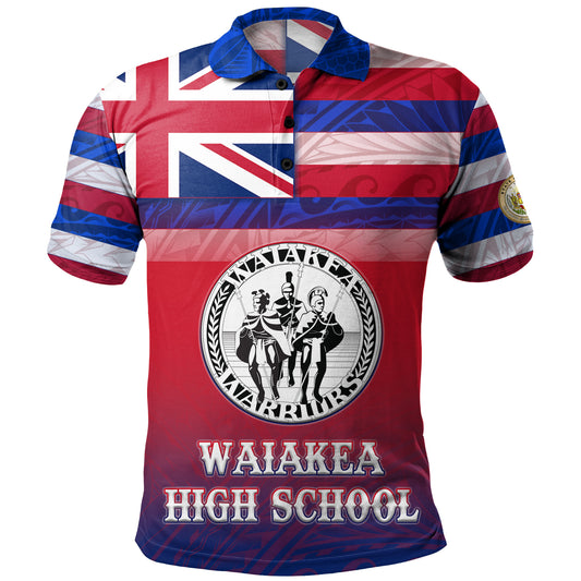 Hawaii Waiakea High School Polo Shirt Flag Color With Traditional Patterns