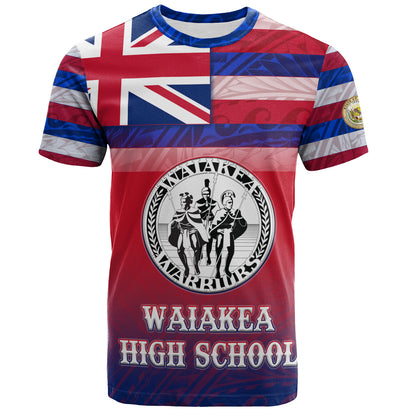 Hawaii Waiakea High School T-Shirt Flag Color With Traditional Patterns