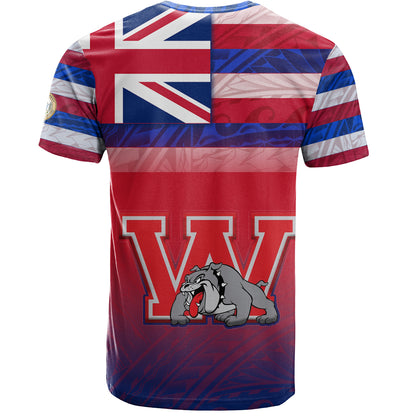 Hawaii Waialua High and Intermediate School T-Shirt Flag Color With Traditional Patterns