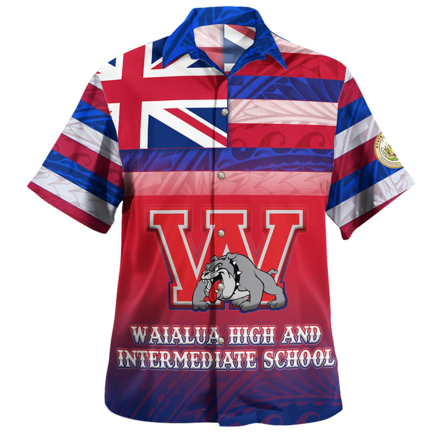 Hawaii Waialua High and Intermediate School Hawaii Shirt Flag Color With Traditional Patterns