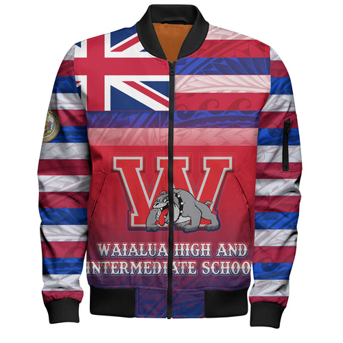 Hawaii Waialua High and Intermediate School Bomber Jacket Flag Color With Traditional Patterns