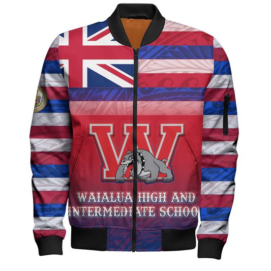 Hawaii Waialua High and Intermediate School Bomber Jacket Flag Color With Traditional Patterns