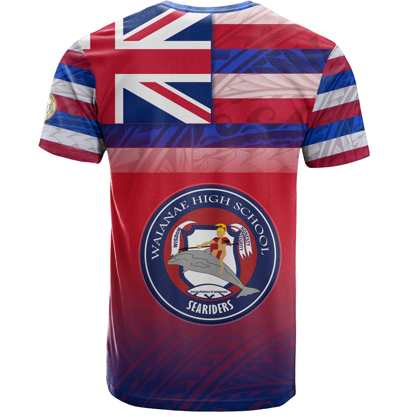Hawaii Waianae High School T-Shirt Flag Color With Traditional Patterns