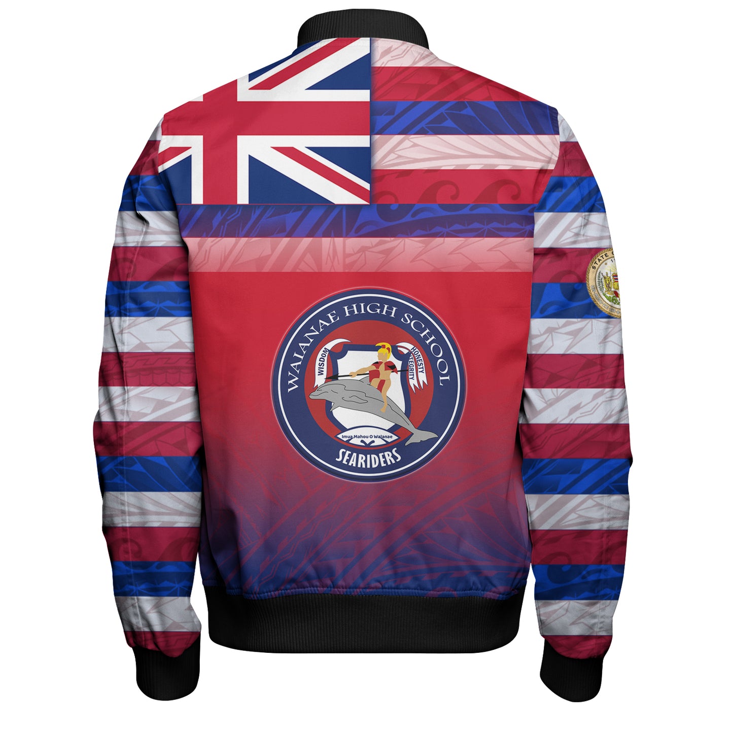 Hawaii Waianae High School Bomber Jacket Flag Color With Traditional Patterns
