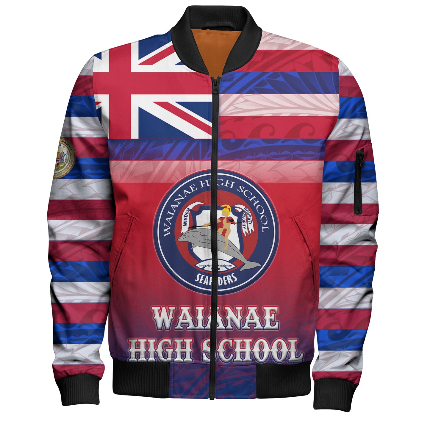 Hawaii Waianae High School Bomber Jacket Flag Color With Traditional Patterns