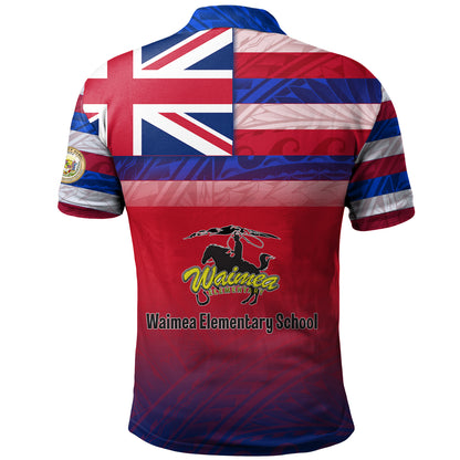 Hawaii Waimea Elementary School Polo Shirt Flag Color With Traditional Patterns