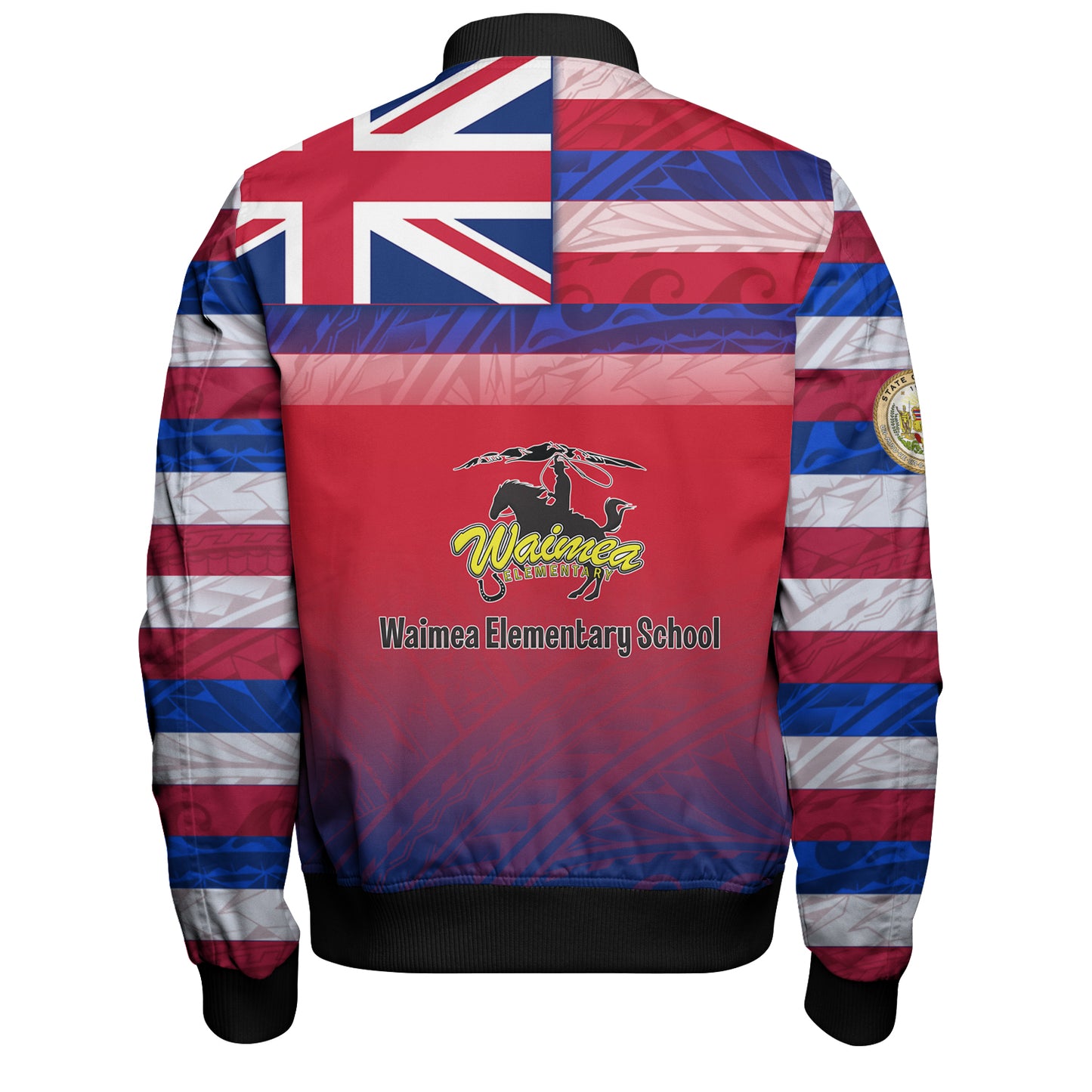 Hawaii Waimea Elementary School Bomber Jacket Flag Color With Traditional Patterns