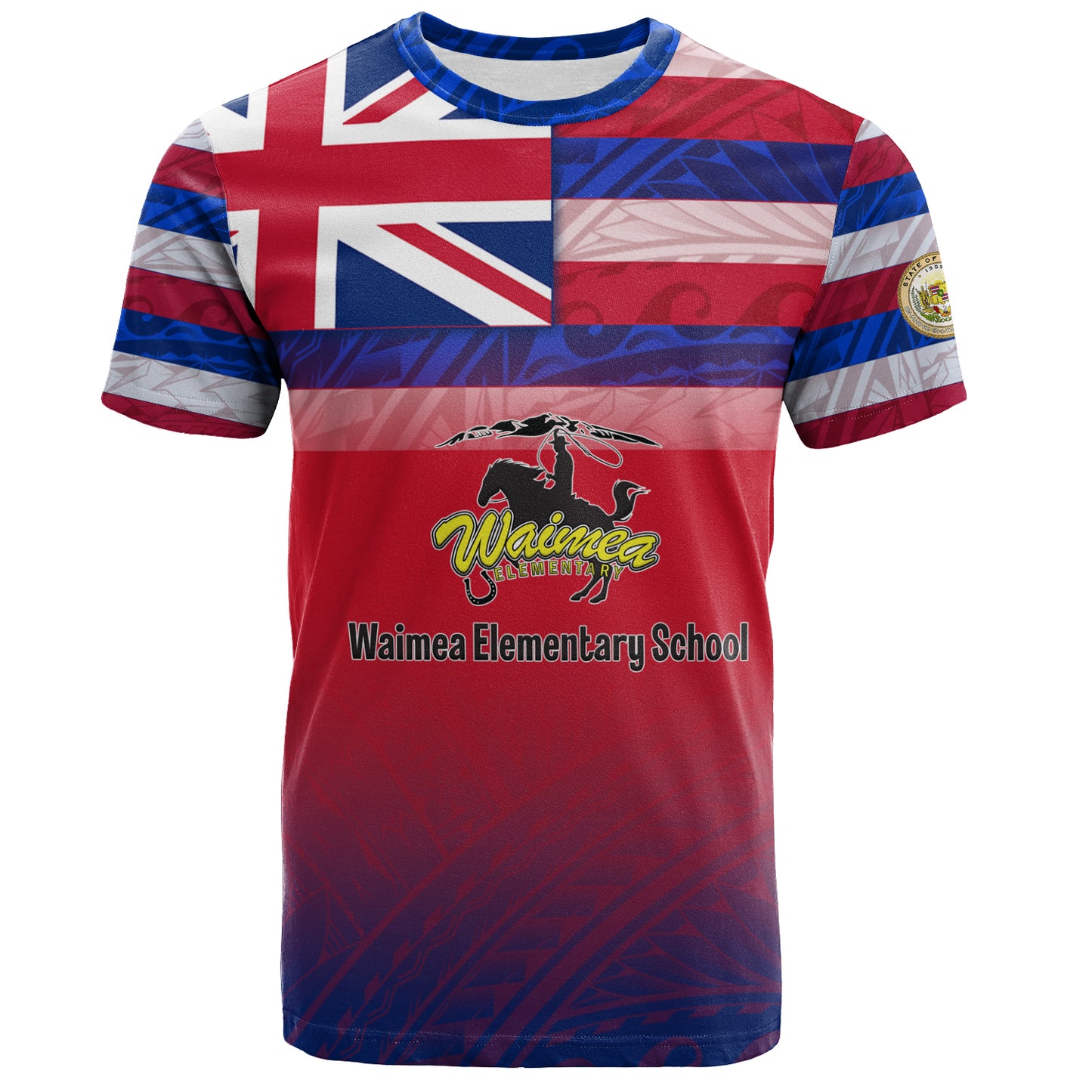 Hawaii Waimea Elementary School T-Shirt Flag Color With Traditional Patterns