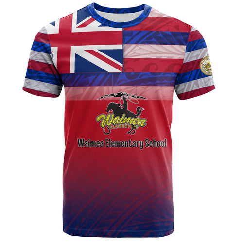 Hawaii Waimea Elementary School T-Shirt Flag Color With Traditional Patterns