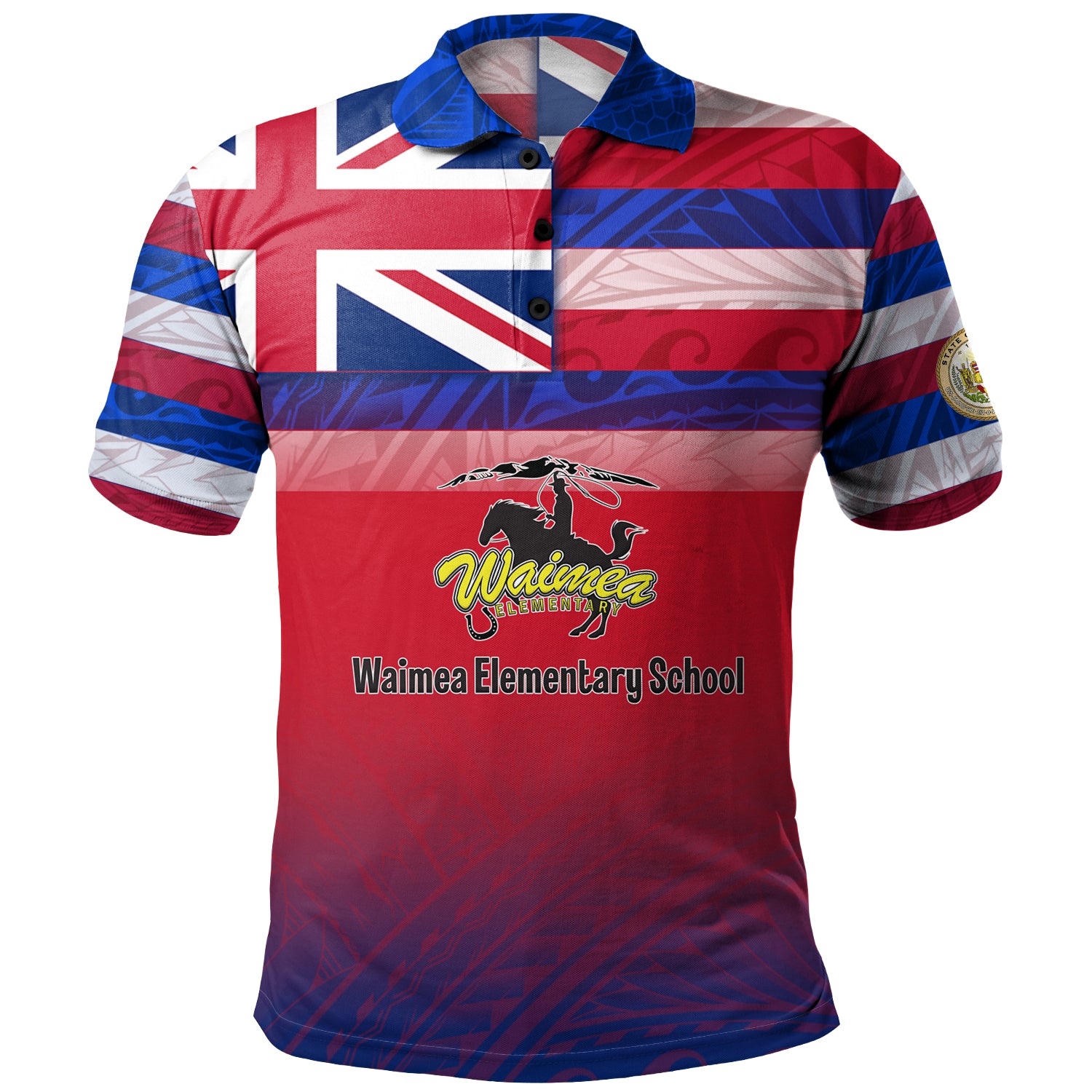 Hawaii Waimea Elementary School Polo Shirt Flag Color With Traditional Patterns