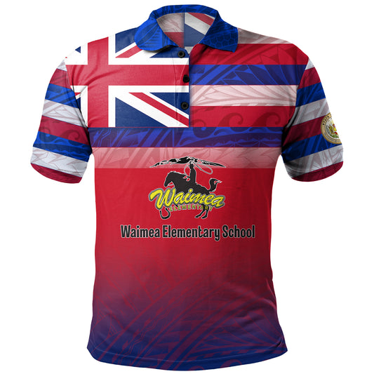 Hawaii Waimea Elementary School Polo Shirt Flag Color With Traditional Patterns