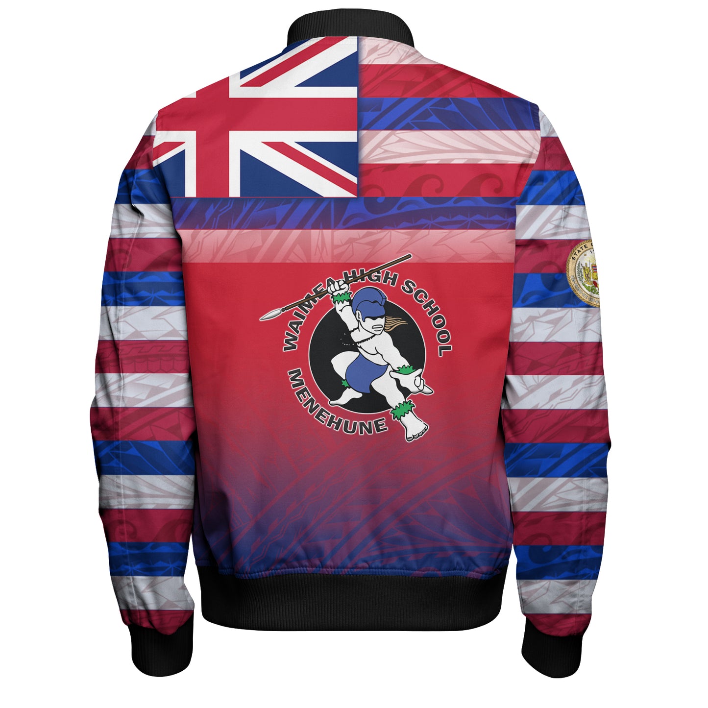 Hawaii Waimea High School Bomber Jacket Flag Color With Traditional Patterns