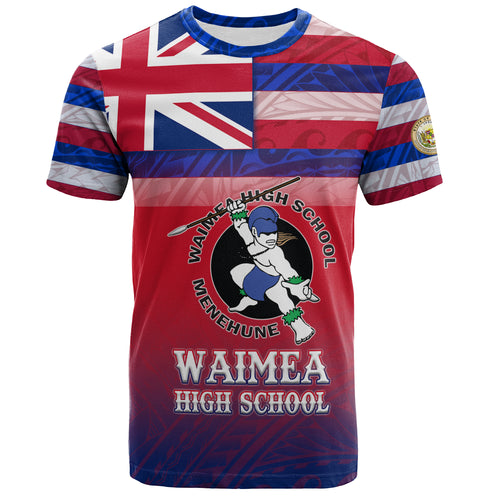 Hawaii Waimea High School T-Shirt Flag Color With Traditional Patterns