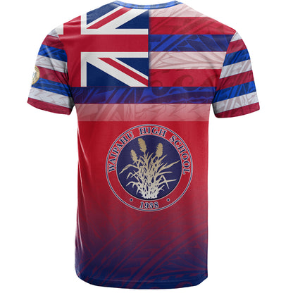 Hawaii Waipahu High School T-Shirt Flag Color With Traditional Patterns