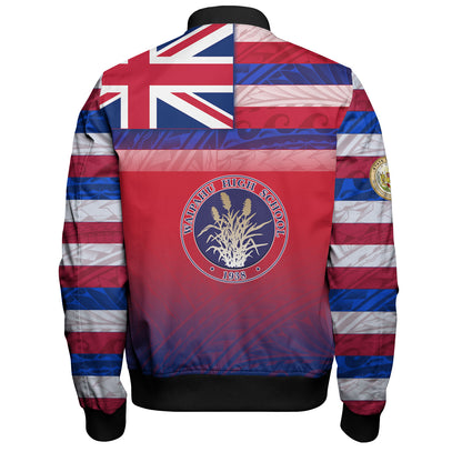 Hawaii Waipahu High School Bomber Jacket Flag Color With Traditional Patterns