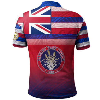 Hawaii Waipahu High School Polo Shirt Flag Color With Traditional Patterns