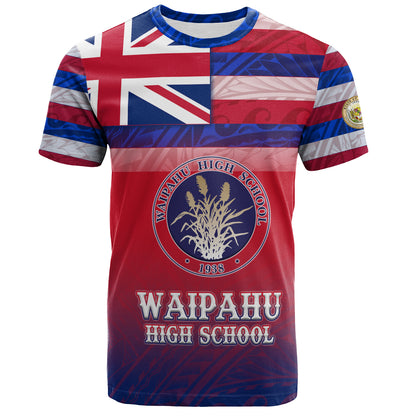 Hawaii Waipahu High School T-Shirt Flag Color With Traditional Patterns