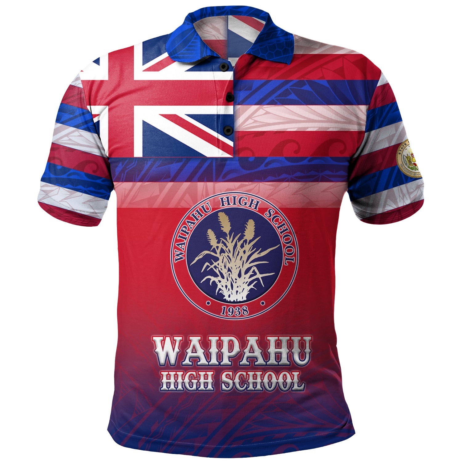 Hawaii Waipahu High School Polo Shirt Flag Color With Traditional Patterns