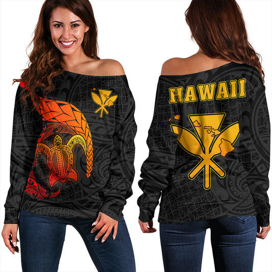 Hawaii Polynesian Turtle Tropical Off Shoulder Sweatshirt