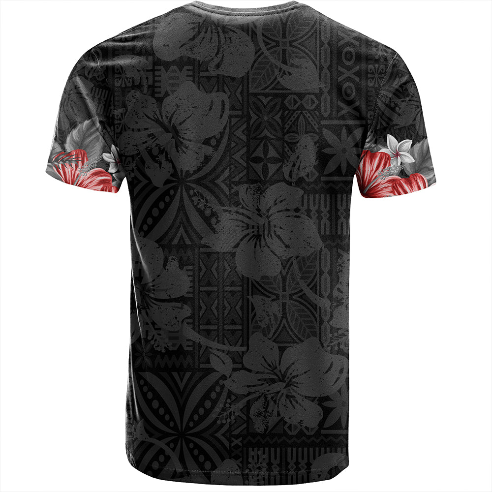 Santa Claus Surf T-Shirt Hibicus Polynesian Pattern Black