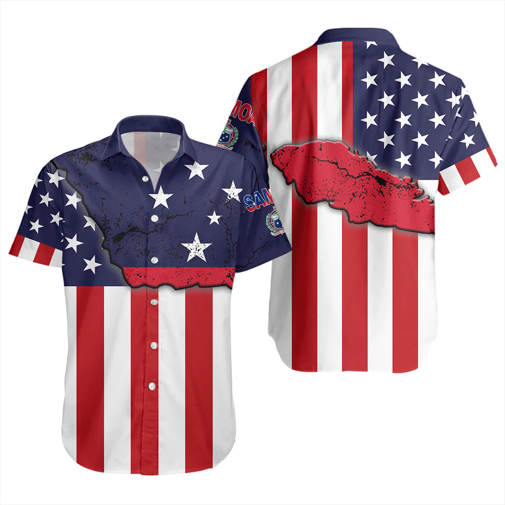 Samoa Short Sleeve Shirt American Samoa Map With American Flag