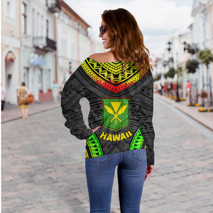 Hawaii Off Shoulder Sweatshirt Kanaka Maoli Polynesian Pattern Bet