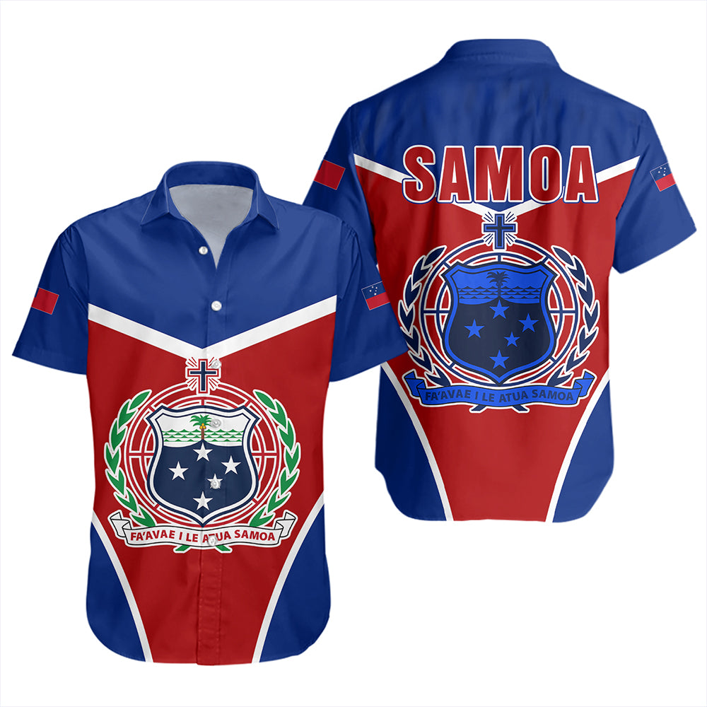 Samoa Short Sleeve Shirt Samoa Flag And Coat Of Arms Style