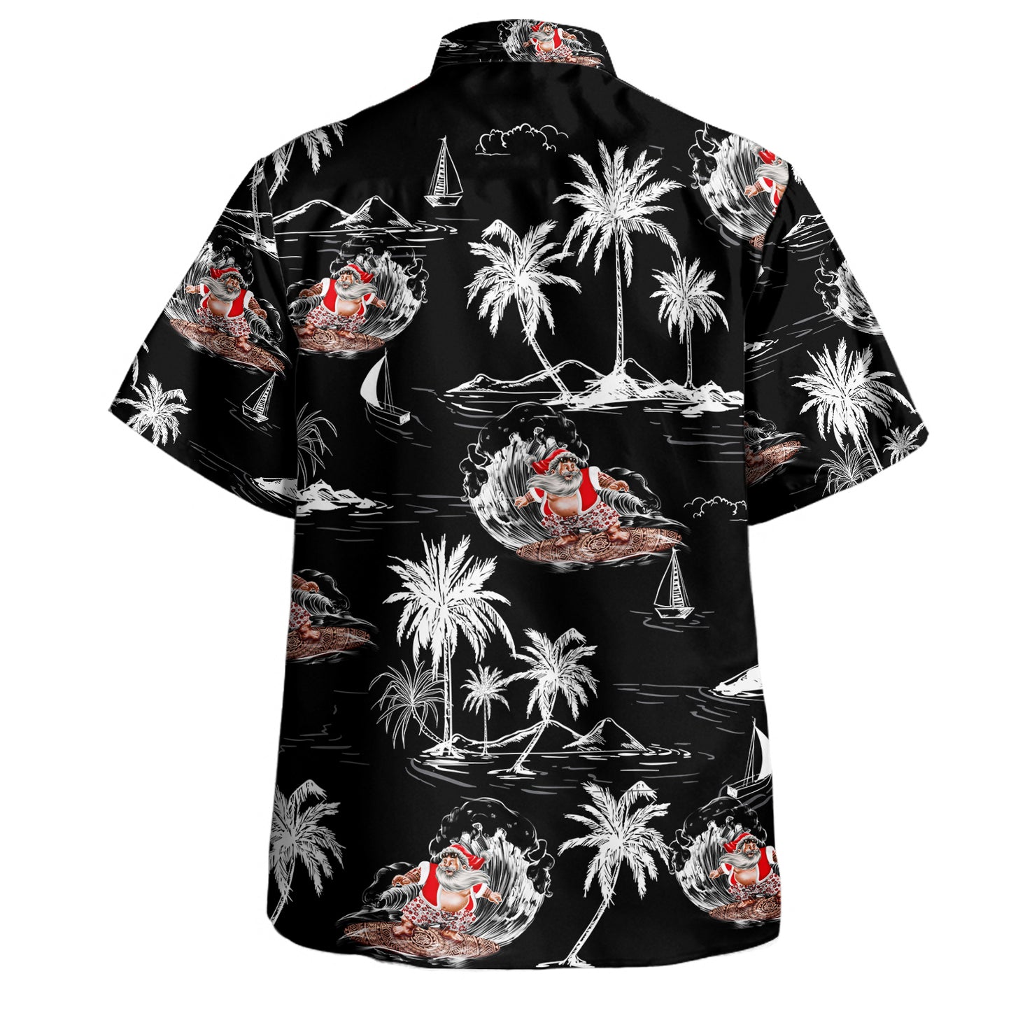 Santa Claus Surf Aloha Short Sleeve Shirt Retro Black
