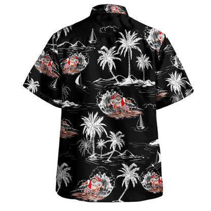 Santa Claus Surf Aloha Short Sleeve Shirt Retro Black