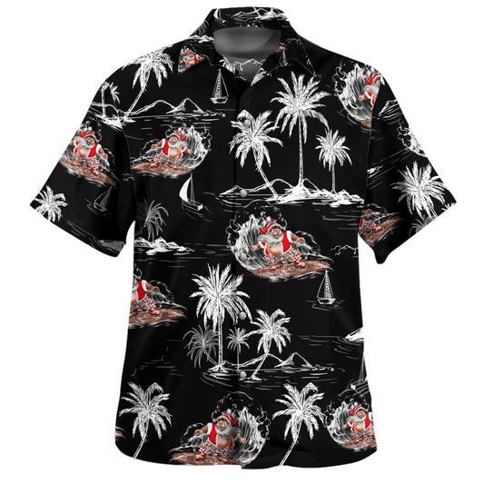 Santa Claus Surf Aloha Short Sleeve Shirt Retro Black