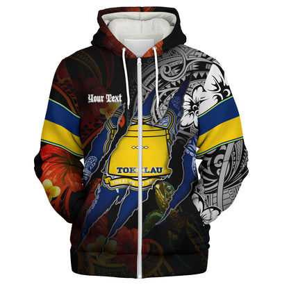 Tokelau Sherpa Hoodie Custom Tokelauan Blood Inside Me Polynesian Sleeve Tattoo Tropical Black