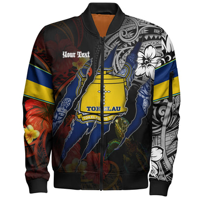 Tokelau Bomber Jacket Custom Tokelauan Blood Inside Me Polynesian Sleeve Tattoo Tropical Black