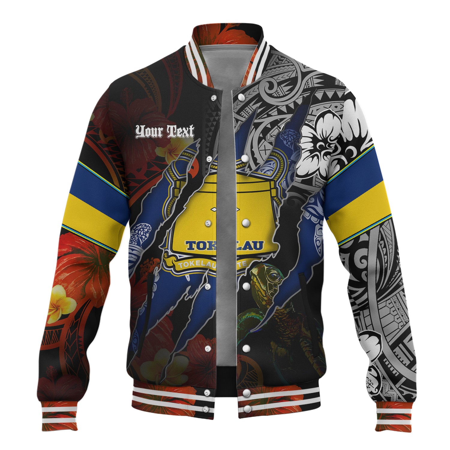 Tokelau Baseball Jacket Custom Tokelauan Blood Inside Me Polynesian Sleeve Tattoo Tropical Black