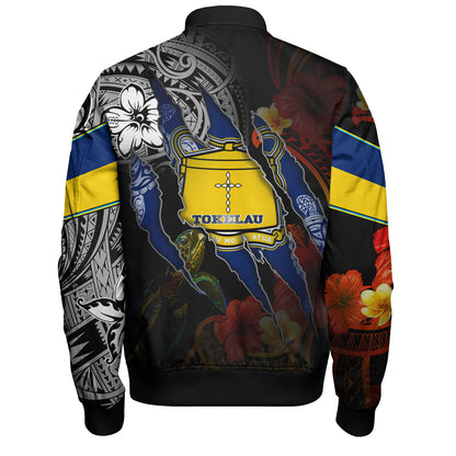 Tokelau Bomber Jacket Custom Tokelauan Blood Inside Me Polynesian Sleeve Tattoo Tropical Black
