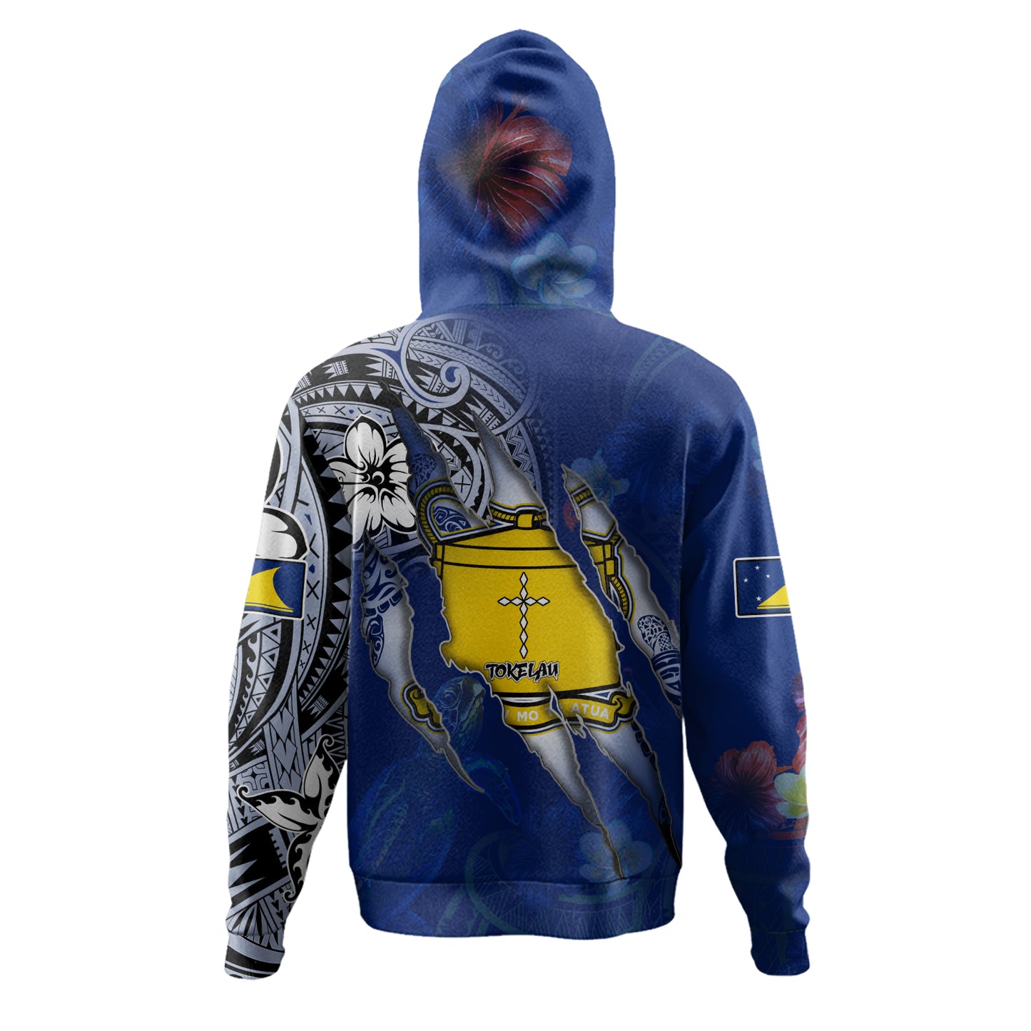 Tokelau Hoodie Custom Tokelauan Blood Inside Me Polynesian Sleeve Tattoo Tropical Blue