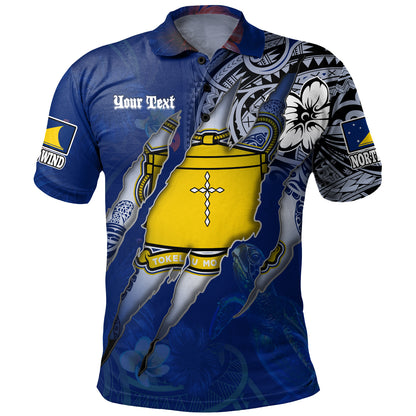 Tokelau Polo Shirt Custom Tokelauan Blood Inside Me Polynesian Sleeve Tattoo Tropical Blue