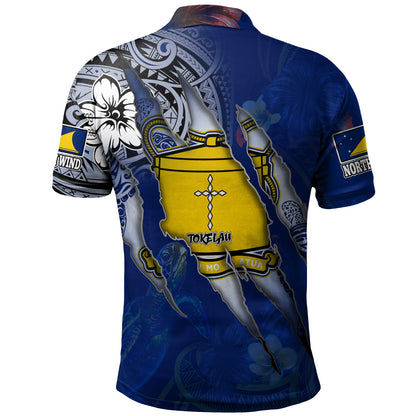 Tokelau Polo Shirt Custom Tokelauan Blood Inside Me Polynesian Sleeve Tattoo Tropical Blue