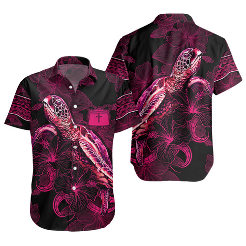 Tokelau Short Sleeve Shirt Sea Turtle With Blooming Hibiscus Flowers Tribal Maroon