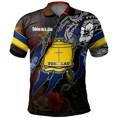 Tokelau Polo Shirt Custom Tokelauan Blood Inside Me Polynesian Sleeve Tattoo Tropical Black