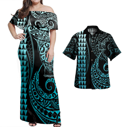 Tokelau Combo Dress And Shirt Kakau Style Turquoise