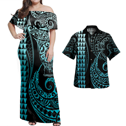 Tokelau Combo Dress And Shirt Kakau Style Turquoise
