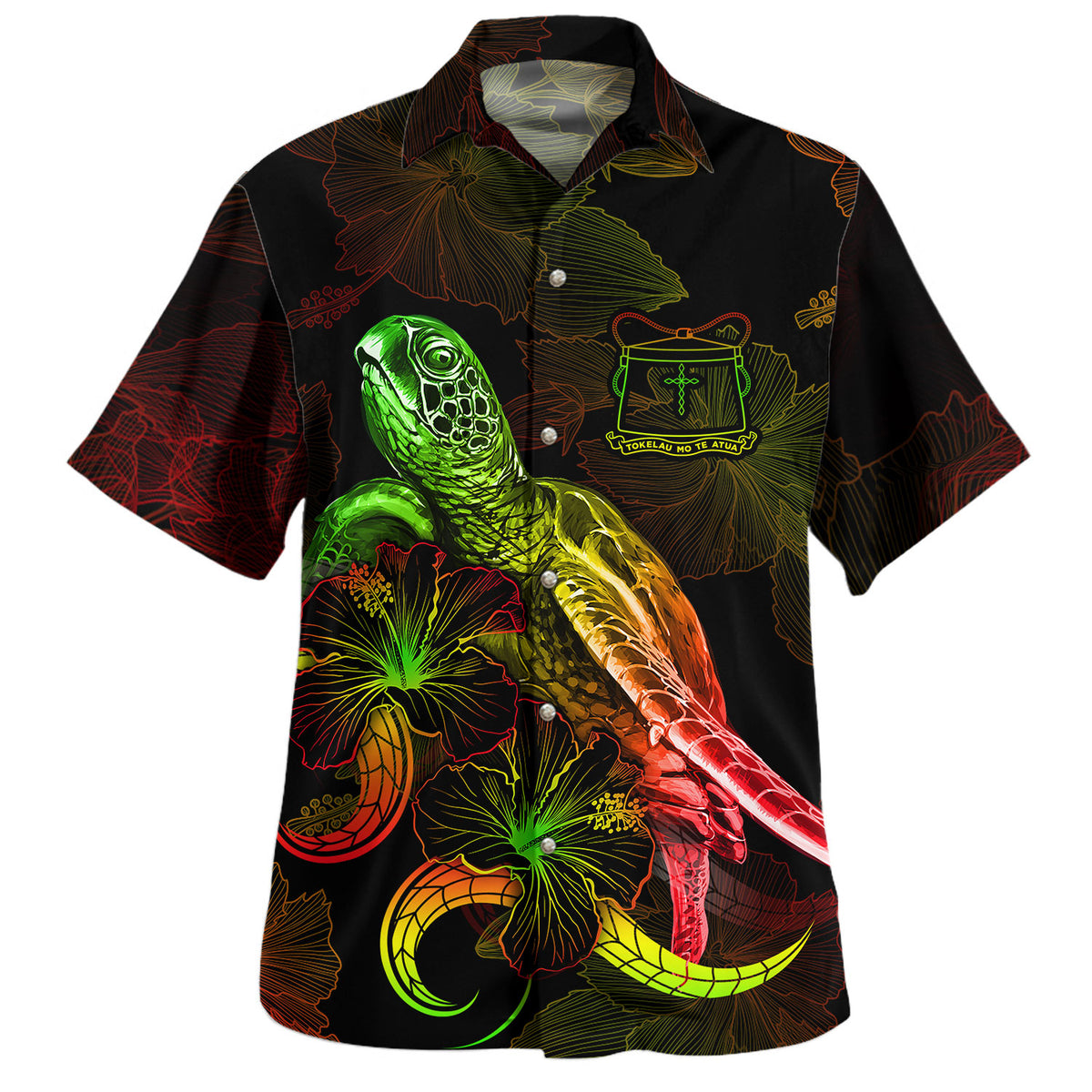 Tokelau Hawaiian Shirt Sea Turtle With Blooming Hibiscus Flowers Reggae
