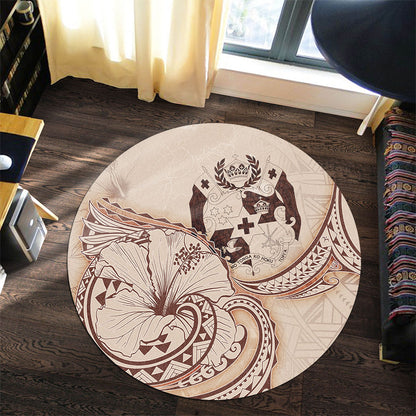 Tonga Round Rug Hibiscus Flower Vintage Style