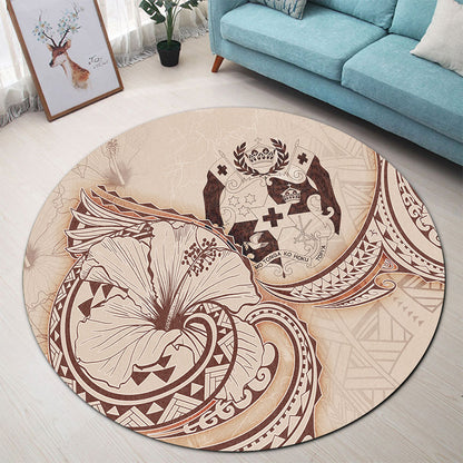 Tonga Round Rug Hibiscus Flower Vintage Style